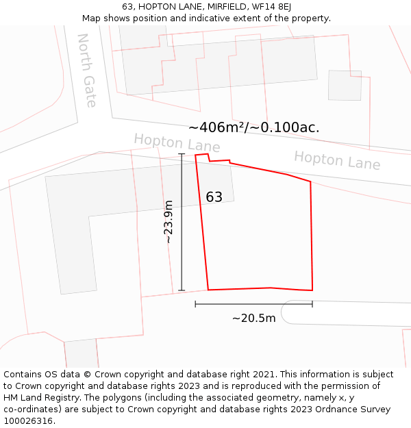 63, HOPTON LANE, MIRFIELD, WF14 8EJ: Plot and title map