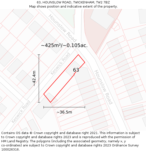 63, HOUNSLOW ROAD, TWICKENHAM, TW2 7BZ: Plot and title map