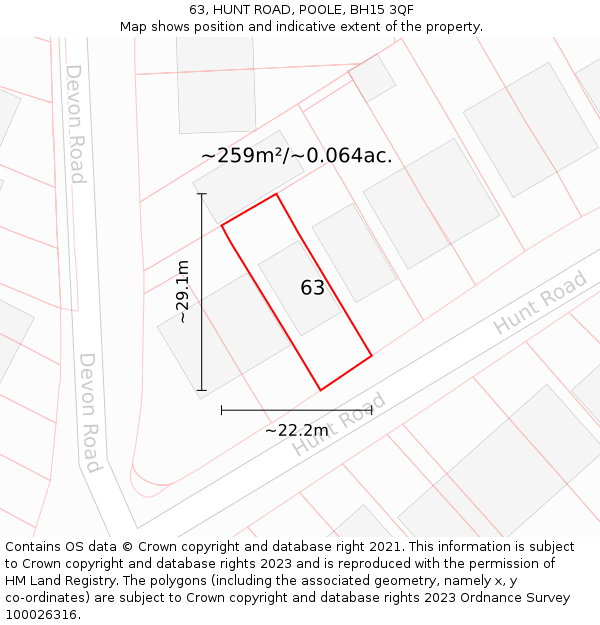 63, HUNT ROAD, POOLE, BH15 3QF: Plot and title map