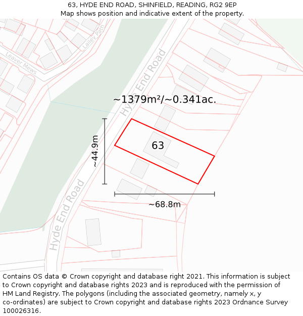 63, HYDE END ROAD, SHINFIELD, READING, RG2 9EP: Plot and title map