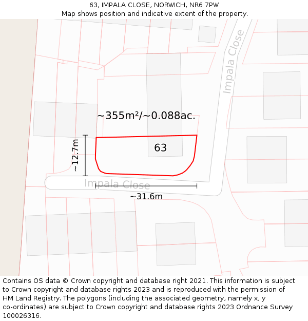 63, IMPALA CLOSE, NORWICH, NR6 7PW: Plot and title map
