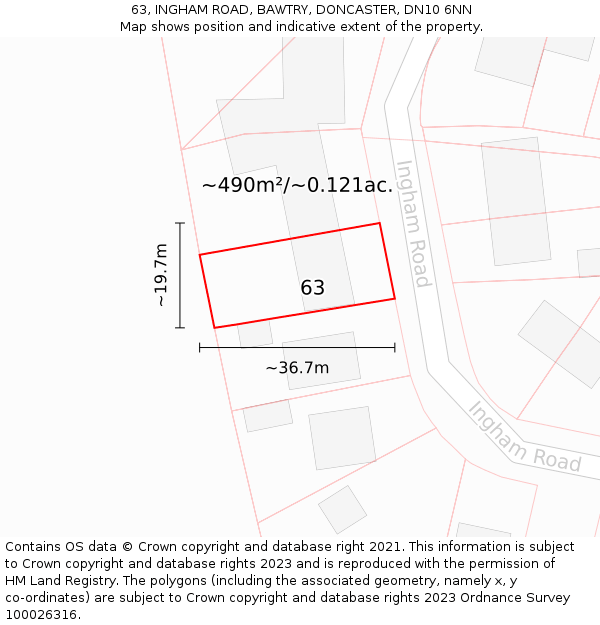 63, INGHAM ROAD, BAWTRY, DONCASTER, DN10 6NN: Plot and title map