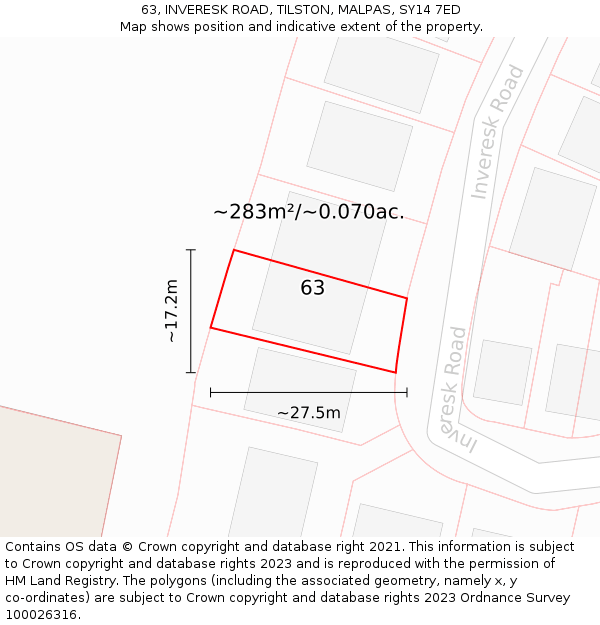 63, INVERESK ROAD, TILSTON, MALPAS, SY14 7ED: Plot and title map