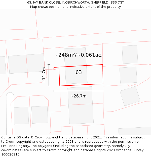 63, IVY BANK CLOSE, INGBIRCHWORTH, SHEFFIELD, S36 7GT: Plot and title map