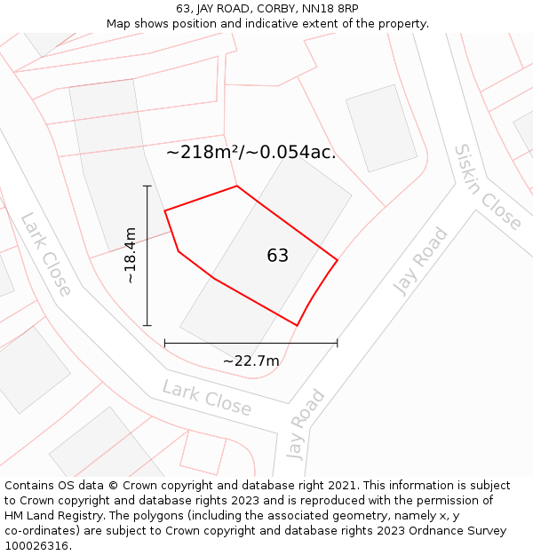 63, JAY ROAD, CORBY, NN18 8RP: Plot and title map