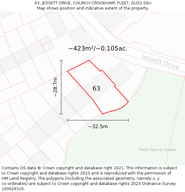 63, JESSETT DRIVE, CHURCH CROOKHAM, FLEET, GU52 0XU: Plot and title map
