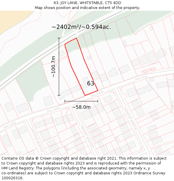 63, JOY LANE, WHITSTABLE, CT5 4DD: Plot and title map
