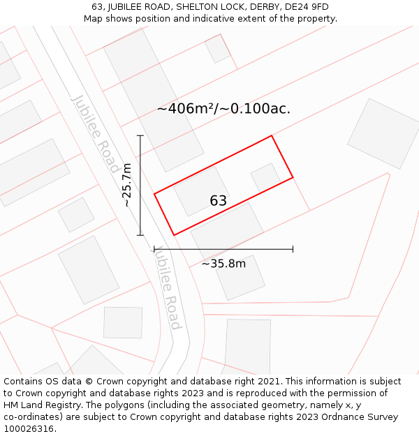 63, JUBILEE ROAD, SHELTON LOCK, DERBY, DE24 9FD: Plot and title map
