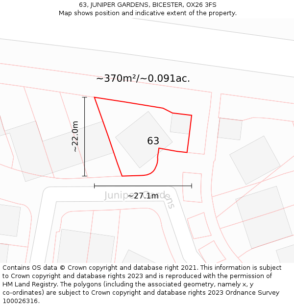 63, JUNIPER GARDENS, BICESTER, OX26 3FS: Plot and title map