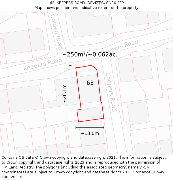 63, KEEPERS ROAD, DEVIZES, SN10 2FP: Plot and title map