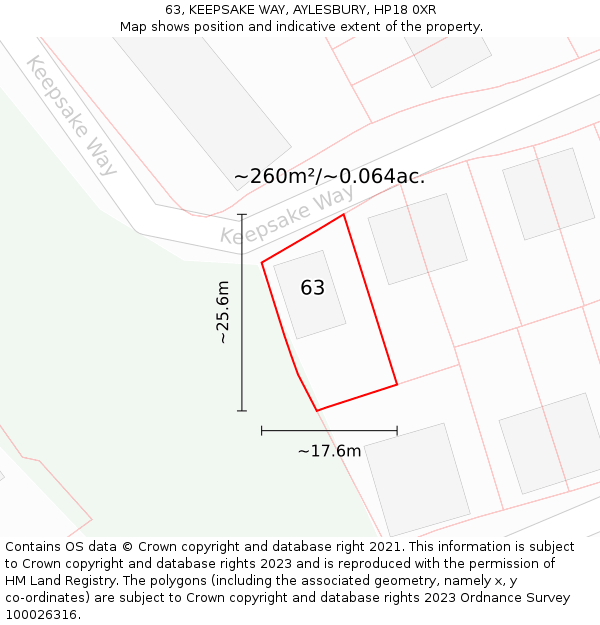 63, KEEPSAKE WAY, AYLESBURY, HP18 0XR: Plot and title map