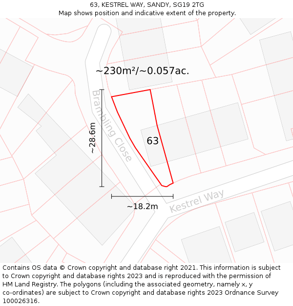 63, KESTREL WAY, SANDY, SG19 2TG: Plot and title map