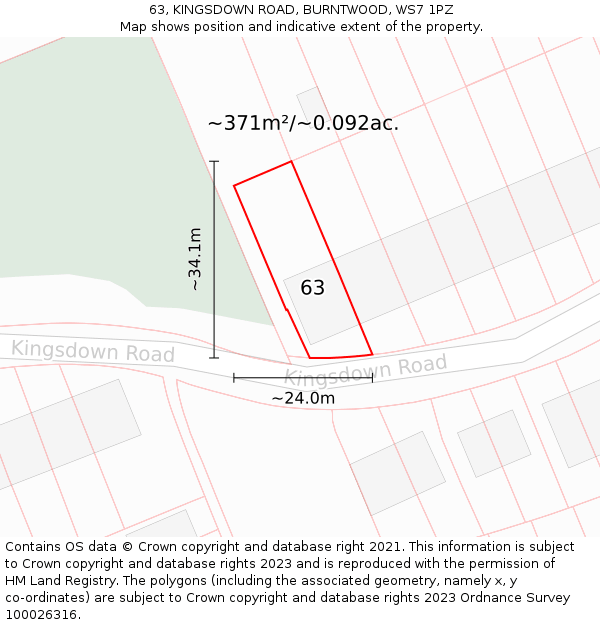 63, KINGSDOWN ROAD, BURNTWOOD, WS7 1PZ: Plot and title map