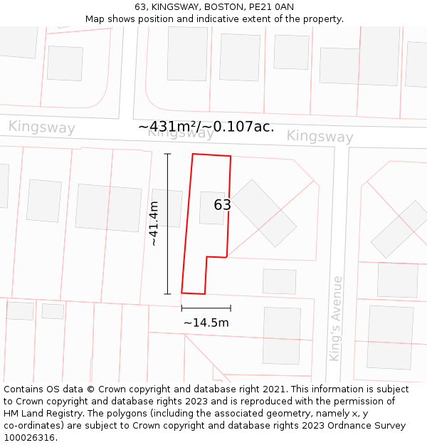 63, KINGSWAY, BOSTON, PE21 0AN: Plot and title map