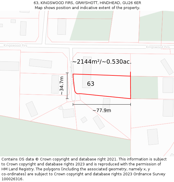 63, KINGSWOOD FIRS, GRAYSHOTT, HINDHEAD, GU26 6ER: Plot and title map