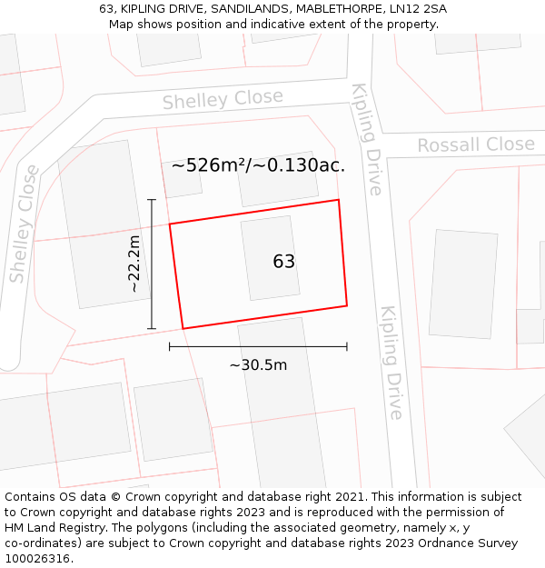 63, KIPLING DRIVE, SANDILANDS, MABLETHORPE, LN12 2SA: Plot and title map