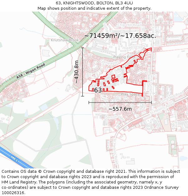 63, KNIGHTSWOOD, BOLTON, BL3 4UU: Plot and title map