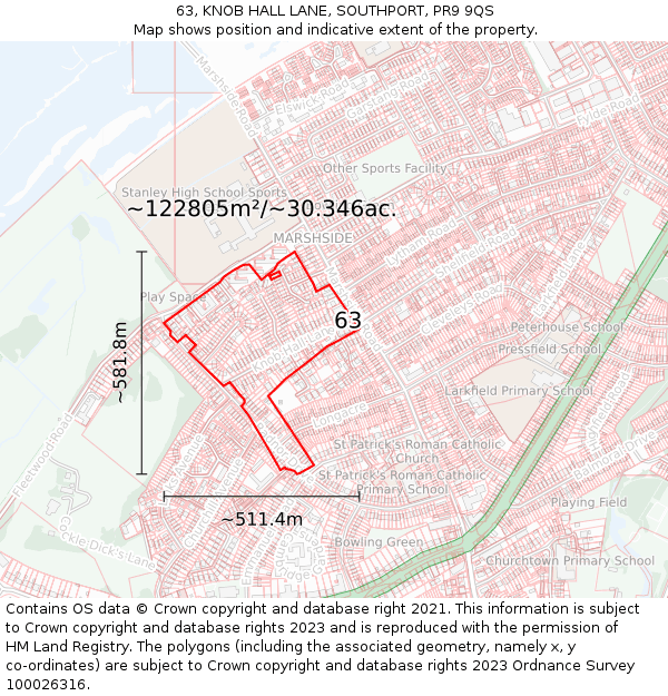 63, KNOB HALL LANE, SOUTHPORT, PR9 9QS: Plot and title map