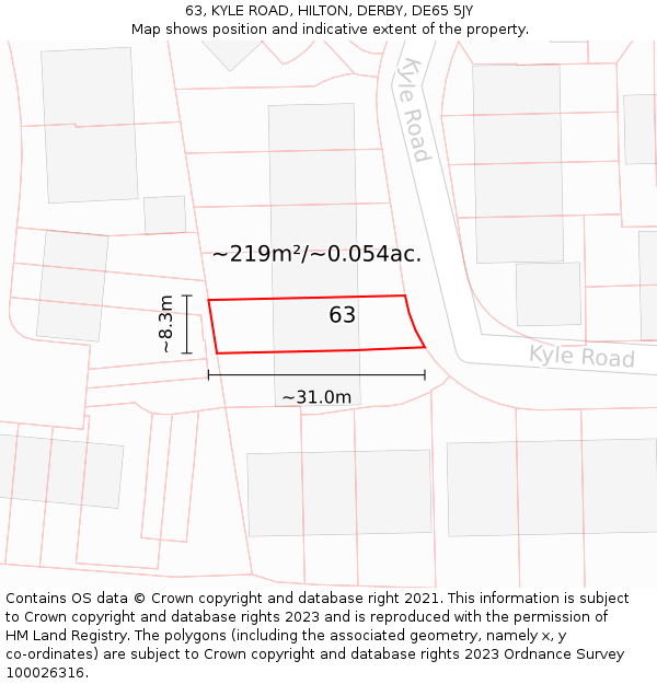 63, KYLE ROAD, HILTON, DERBY, DE65 5JY: Plot and title map