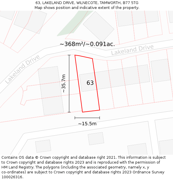 63, LAKELAND DRIVE, WILNECOTE, TAMWORTH, B77 5TG: Plot and title map