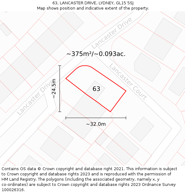 63, LANCASTER DRIVE, LYDNEY, GL15 5SJ: Plot and title map