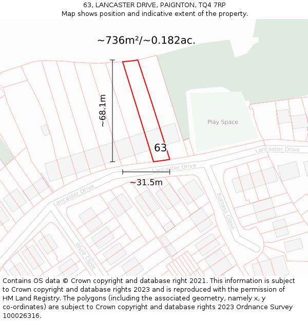 63, LANCASTER DRIVE, PAIGNTON, TQ4 7RP: Plot and title map