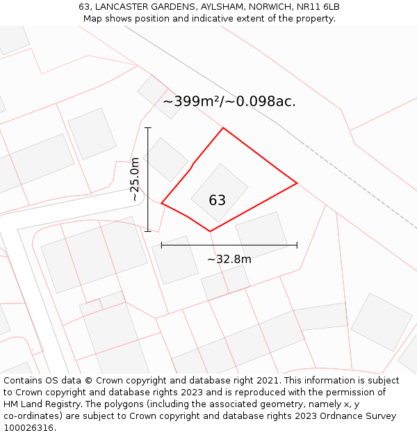 63, LANCASTER GARDENS, AYLSHAM, NORWICH, NR11 6LB: Plot and title map