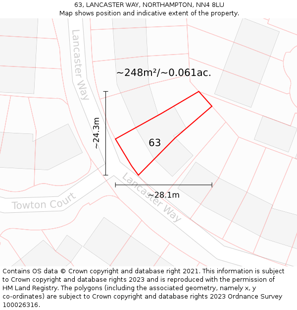63, LANCASTER WAY, NORTHAMPTON, NN4 8LU: Plot and title map