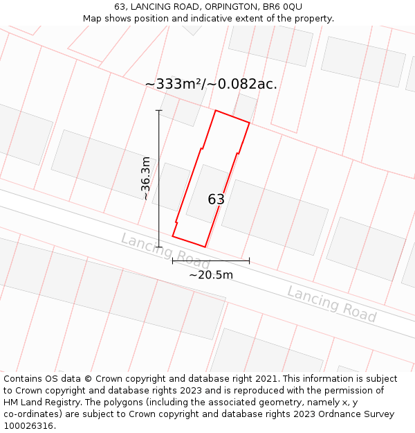 63, LANCING ROAD, ORPINGTON, BR6 0QU: Plot and title map
