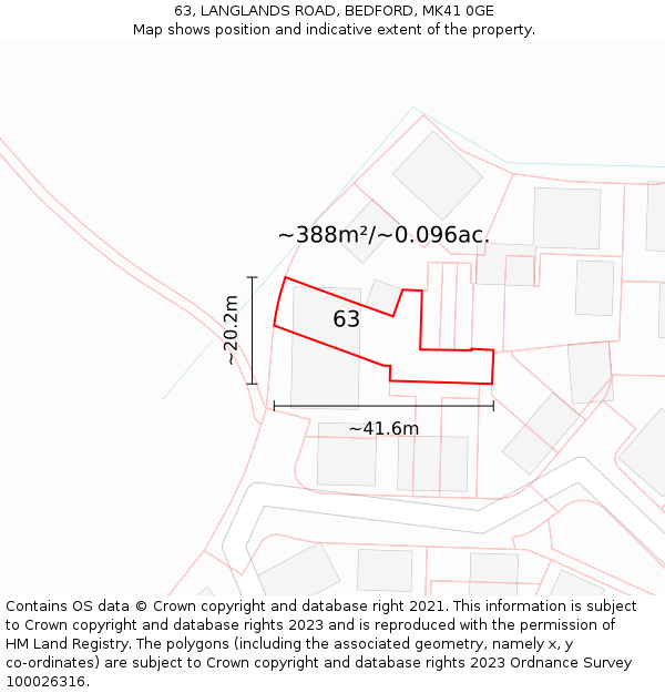63, LANGLANDS ROAD, BEDFORD, MK41 0GE: Plot and title map