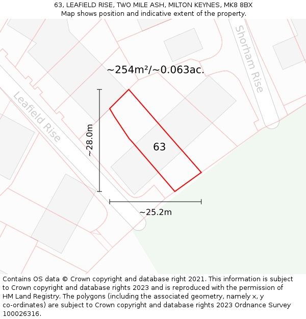 63, LEAFIELD RISE, TWO MILE ASH, MILTON KEYNES, MK8 8BX: Plot and title map