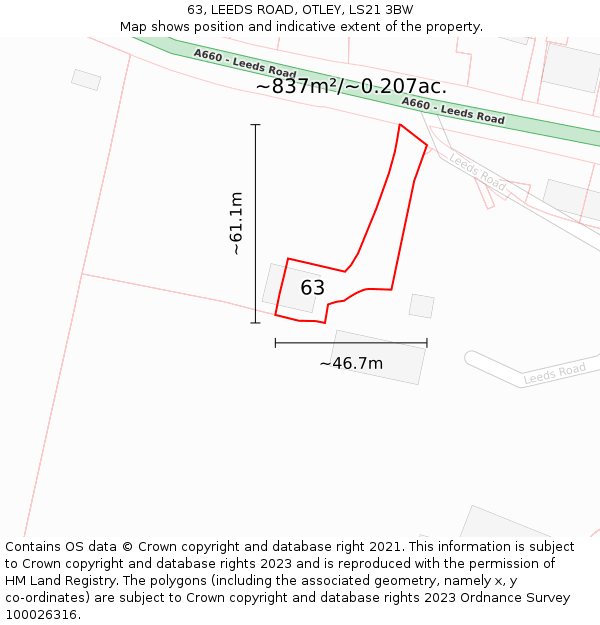 63, LEEDS ROAD, OTLEY, LS21 3BW: Plot and title map
