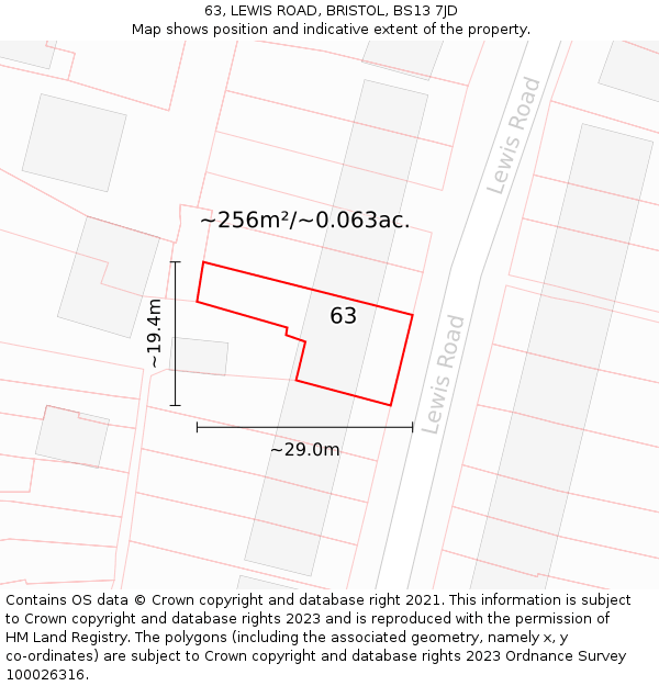 63, LEWIS ROAD, BRISTOL, BS13 7JD: Plot and title map
