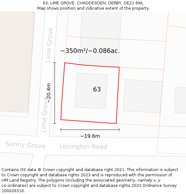63, LIME GROVE, CHADDESDEN, DERBY, DE21 6WL: Plot and title map