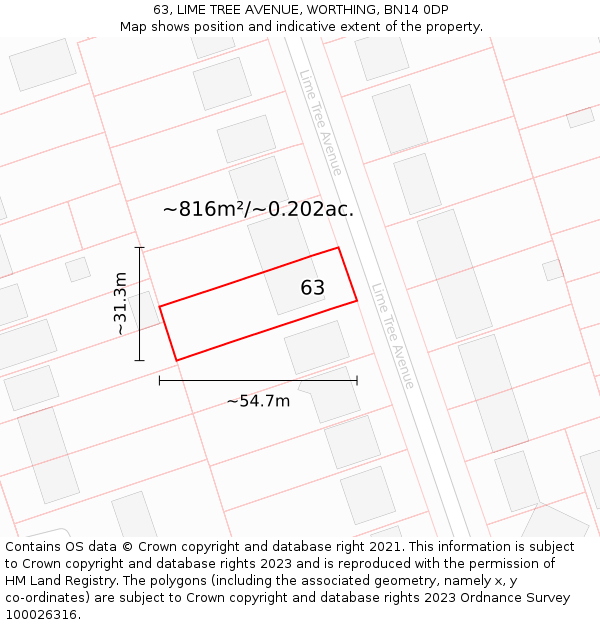 63, LIME TREE AVENUE, WORTHING, BN14 0DP: Plot and title map