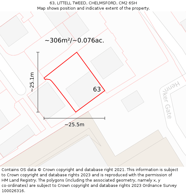 63, LITTELL TWEED, CHELMSFORD, CM2 6SH: Plot and title map
