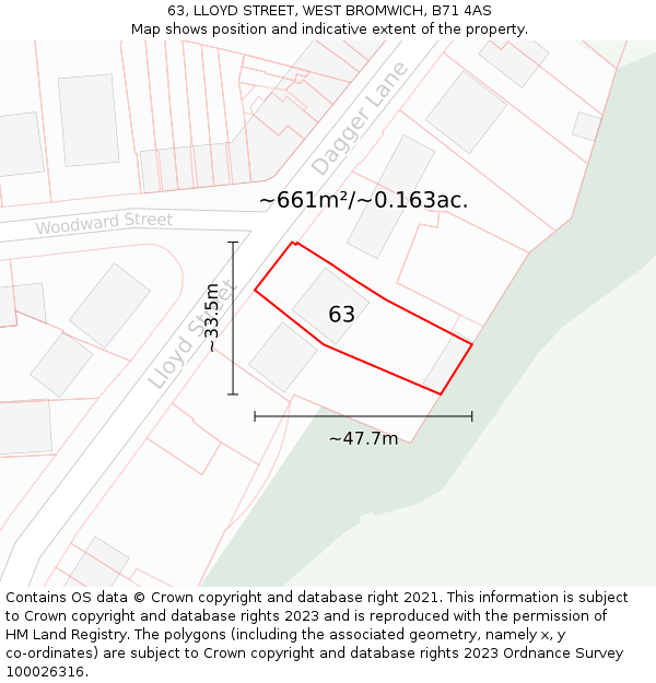 63, LLOYD STREET, WEST BROMWICH, B71 4AS: Plot and title map