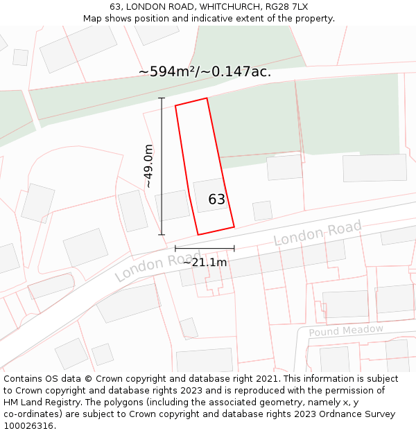 63, LONDON ROAD, WHITCHURCH, RG28 7LX: Plot and title map