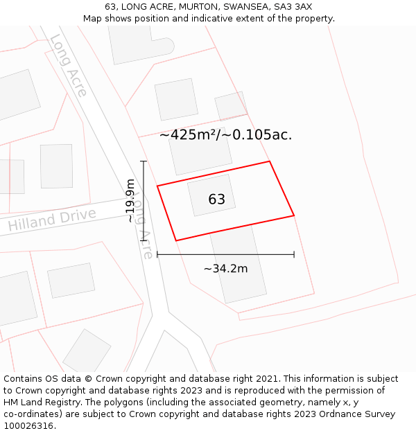 63, LONG ACRE, MURTON, SWANSEA, SA3 3AX: Plot and title map