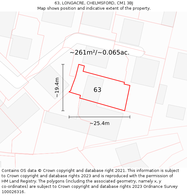 63, LONGACRE, CHELMSFORD, CM1 3BJ: Plot and title map