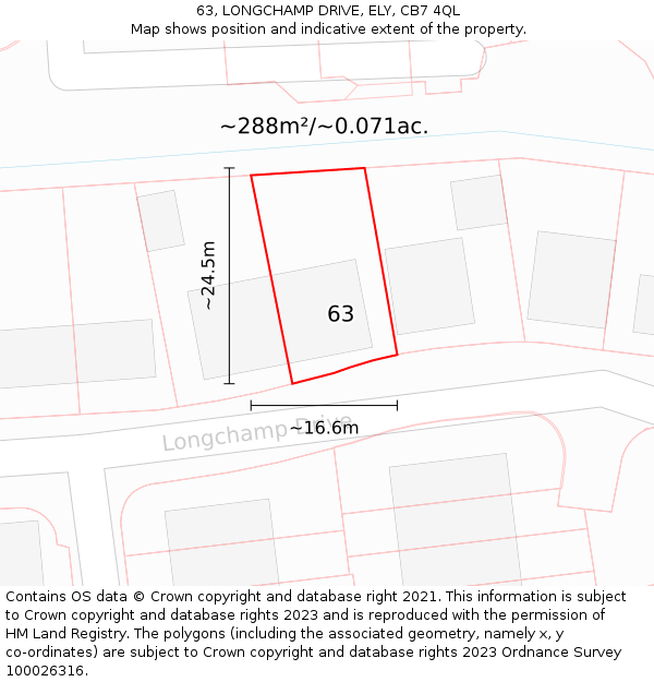 63, LONGCHAMP DRIVE, ELY, CB7 4QL: Plot and title map