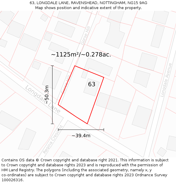 63, LONGDALE LANE, RAVENSHEAD, NOTTINGHAM, NG15 9AG: Plot and title map