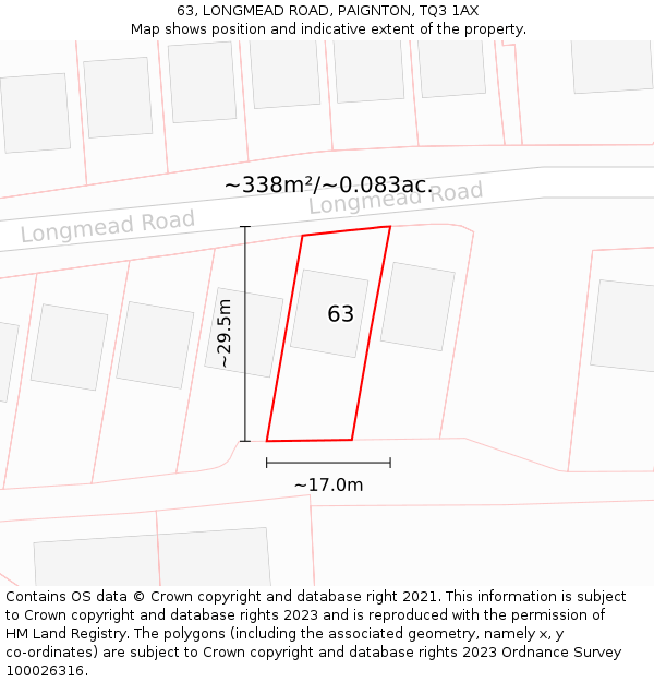 63, LONGMEAD ROAD, PAIGNTON, TQ3 1AX: Plot and title map
