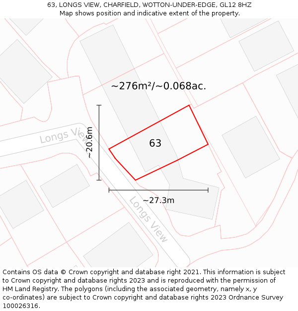 63, LONGS VIEW, CHARFIELD, WOTTON-UNDER-EDGE, GL12 8HZ: Plot and title map