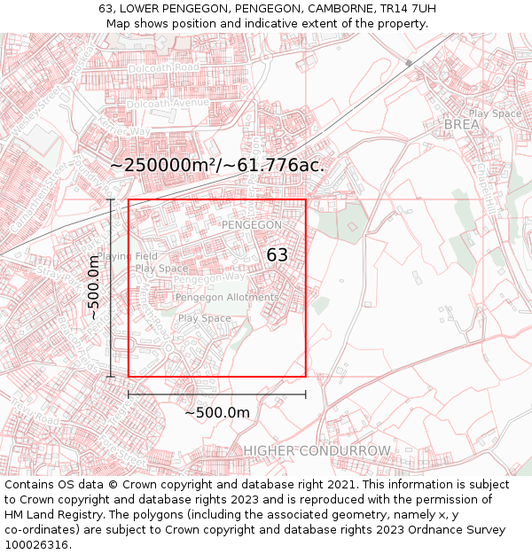 63, LOWER PENGEGON, PENGEGON, CAMBORNE, TR14 7UH: Plot and title map