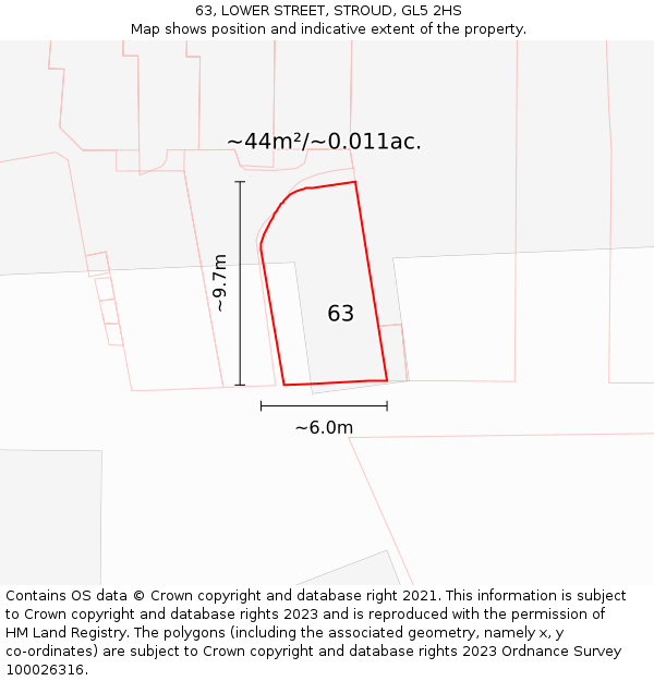 63, LOWER STREET, STROUD, GL5 2HS: Plot and title map