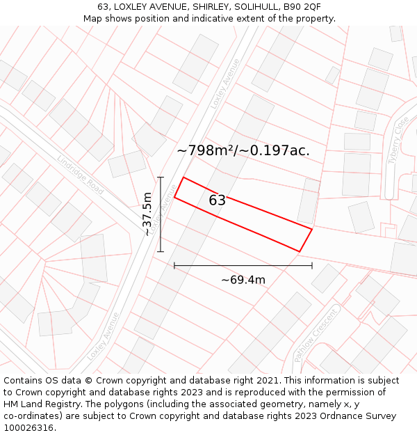 63, LOXLEY AVENUE, SHIRLEY, SOLIHULL, B90 2QF: Plot and title map