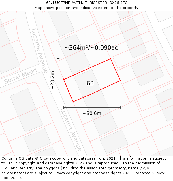 63, LUCERNE AVENUE, BICESTER, OX26 3EG: Plot and title map