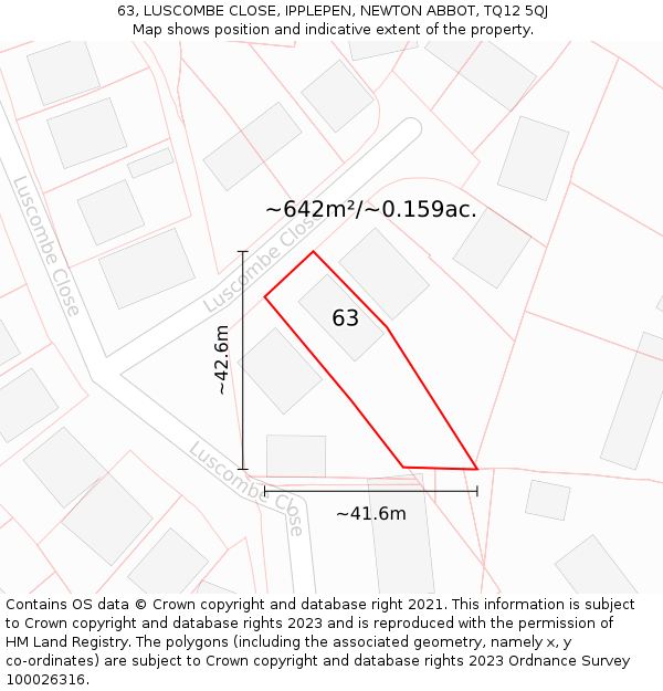 63, LUSCOMBE CLOSE, IPPLEPEN, NEWTON ABBOT, TQ12 5QJ: Plot and title map