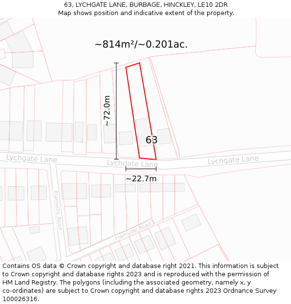 63, LYCHGATE LANE, BURBAGE, HINCKLEY, LE10 2DR: Plot and title map